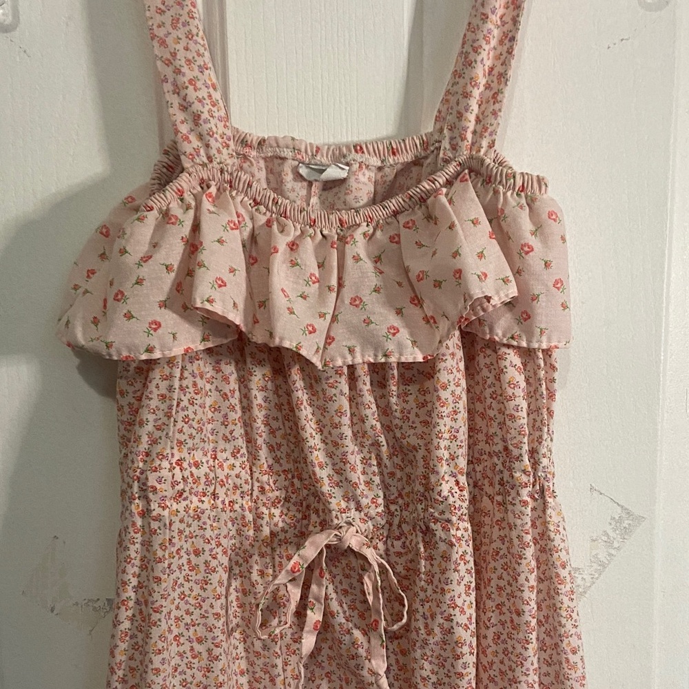 Vintage Pink Floral Tiered Sundress with Ruffle Trim - Picture 2 of 4